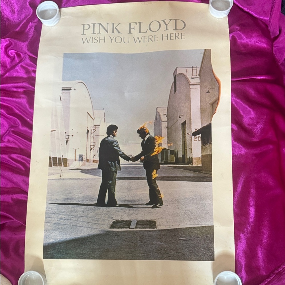 Vintage Pink Floyd Wish You Were Here Poster - Beige, Black & Pink